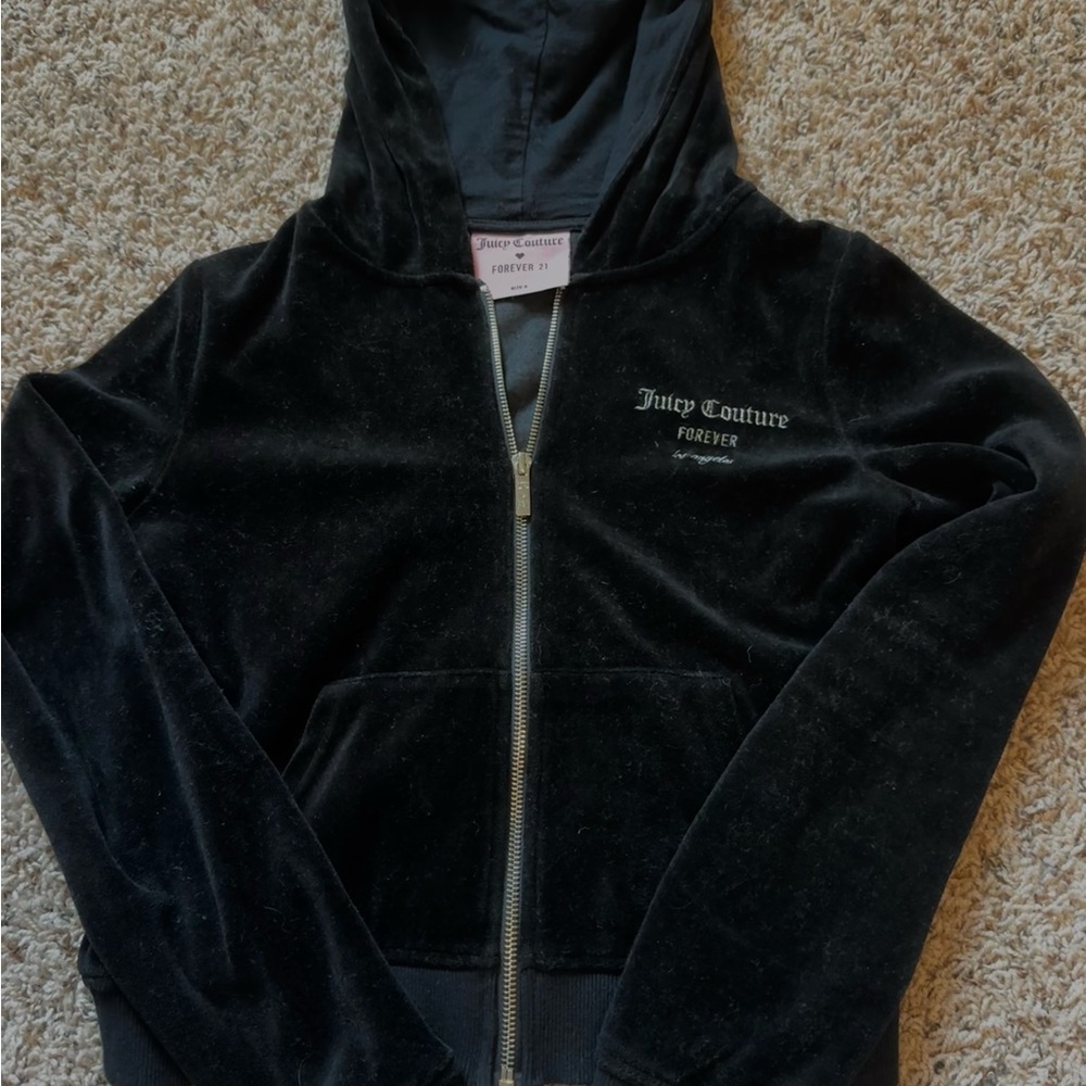 Juicy Couture Black Velour Zip-Up Hoodie